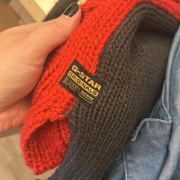 🧶🐑G-Star Raw Wool Knit Thick Colorblock Cowl Neck Sweater - Picture 12 of 13